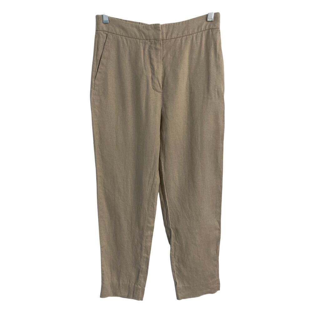 MNG linen crop pants trousers women size S beige pockets high rise straight leg